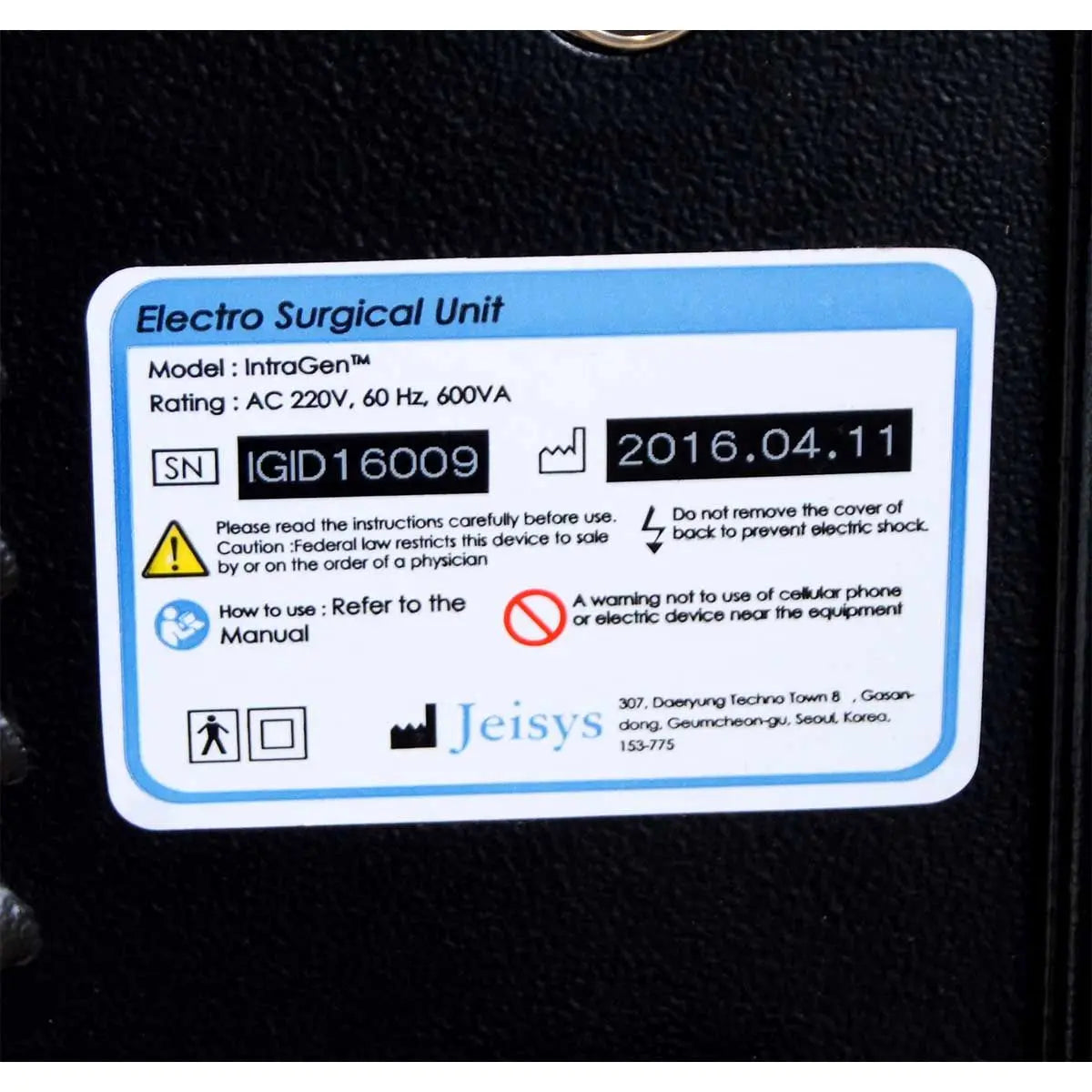 Jeisys IntraGen Electrosurgical Unit Radio Frequency Skin Tightening Intergen RF Sol International Medical