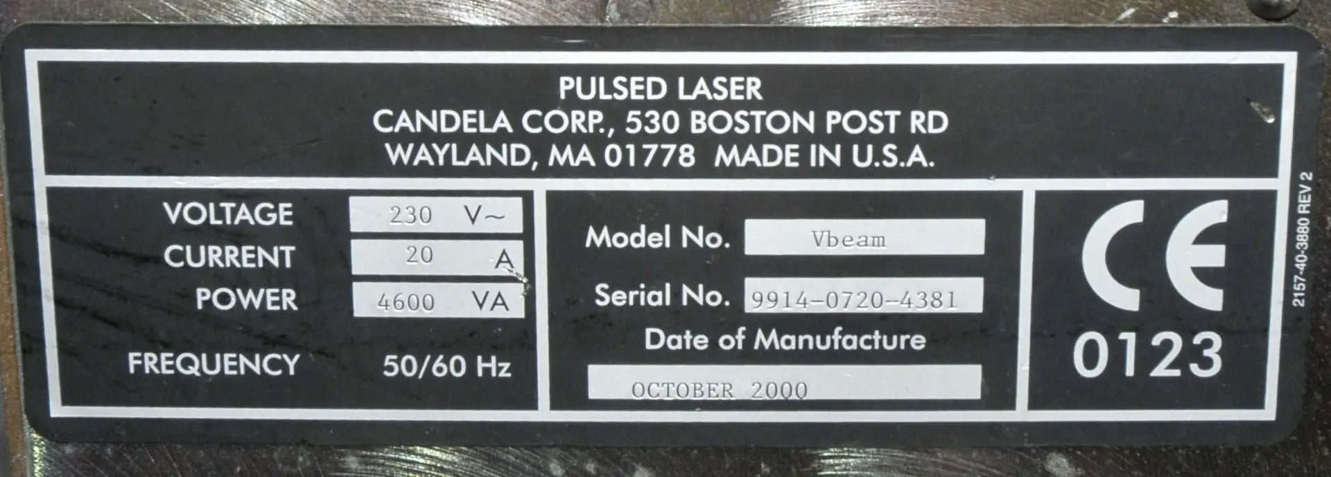 2000 Candela VBeam Lesions Vascular Wrinkles PDL Pulsed Dye Laser System Candela