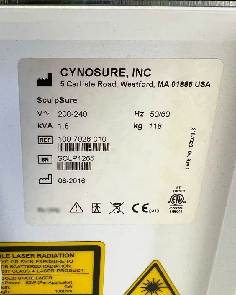 2016 Cynosure SculpSure Lipolysis Laser Diode 1060nm Body Contouring System Cynosure