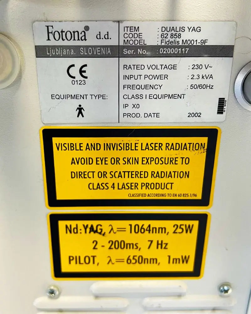 2002 Fotona Dualis VP Nd:YAG Fidelis 1064nm Laser Hair Removal System M001-9F Fotona