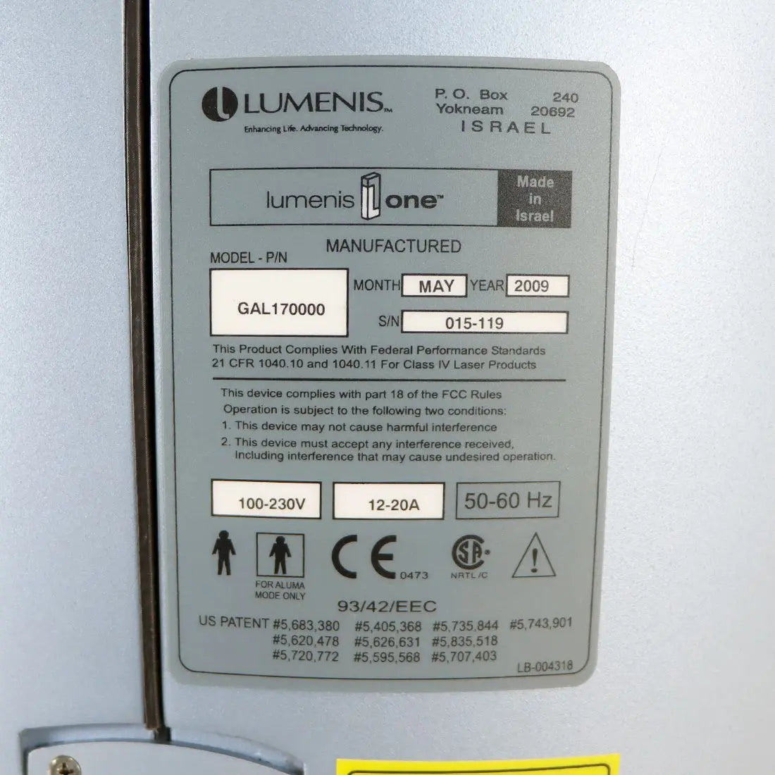 2009 Lumenis Lume1 Laser IPL Facial Rejuvenation System LumeOne Lume One Lumenis