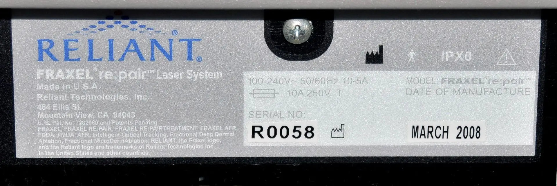 2008 Reliant Fraxel Re:Pair Skin Wrinkle Resurfacing CO2 Fractional Laser System Sol International Medical
