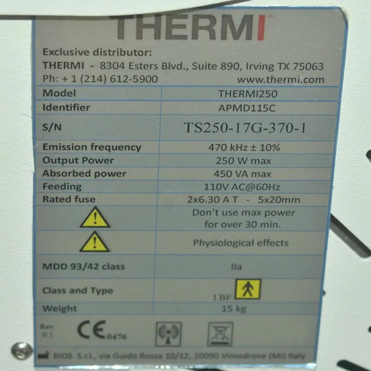 2017 ThermiAesthetics Thermi250 RF Cellulite Reduction Skin Tightening Face Arms Sol International Medical